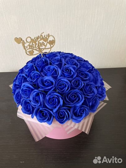 Букет гигант из синих роз. 51 роза 101 роза