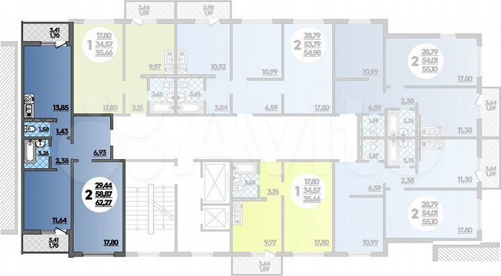 2-к. квартира, 62,3 м², 16/16 эт.