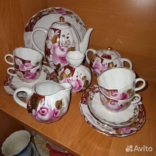 Сервиз, чайные пары, тарелки хрусталь СССР