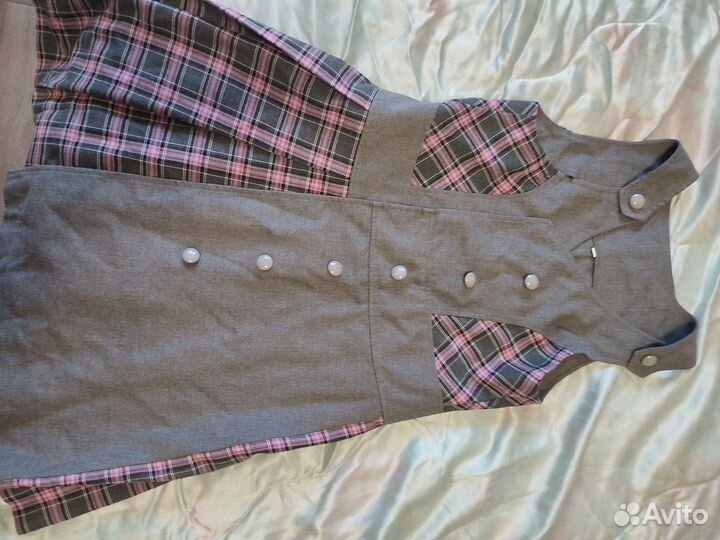 Школьная форма для девочки серая в розовую клетку