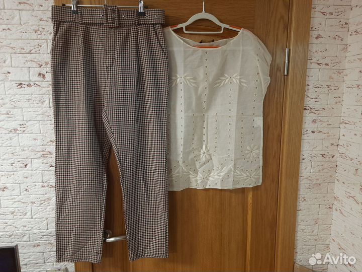 Брюки женские в клетку 46 48 Италия хлопок