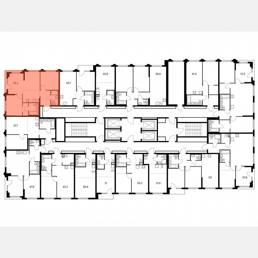 2-к. квартира, 59,2 м², 13/32 эт.