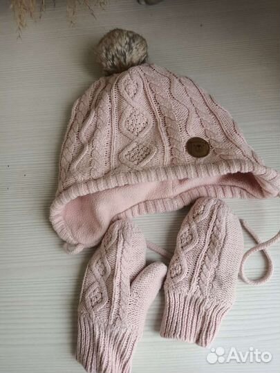 Демисезонные шапка и варежки H&M девочка 1-2 года