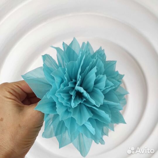 Брошь цветок большой, брошь голубая, бирюзовая