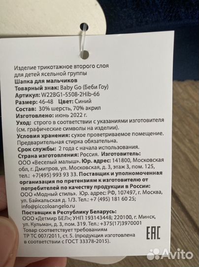 Шапка демисезонная для мальчика 46 48 baby GO