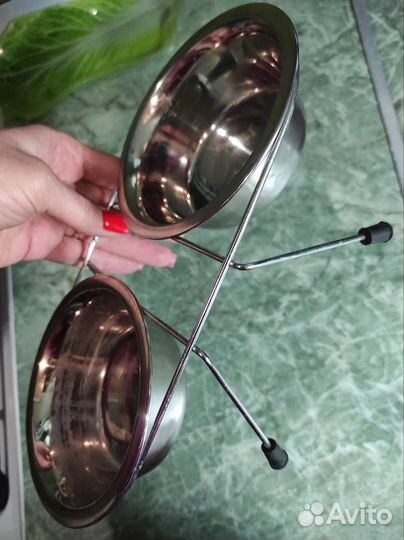 Миска двойная металлическая на подставен