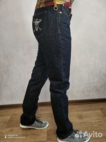 Y2K джинсы с люрексом вышивкой череп 46-48 размер объявление продам
