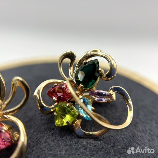 Серьги 585 микс камней
