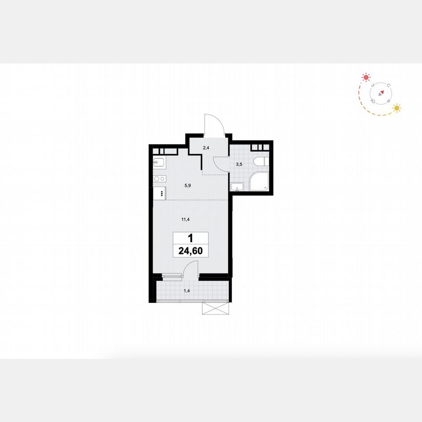 Квартира-студия, 24,6 м², 9/9 эт.