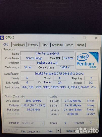 Процессор intel Pentium G645 2.9GHz