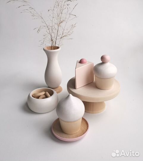 Деревянная посуда и еда, игрушки для детской кухни