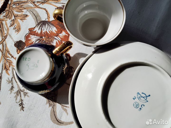 Тарелки, блюдца, кофейные чашки. Кобальт СССР
