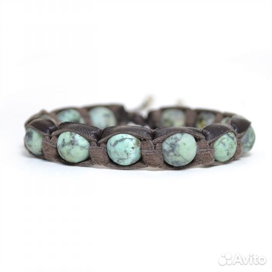 Кожаный браслет шамбала с бирюзой