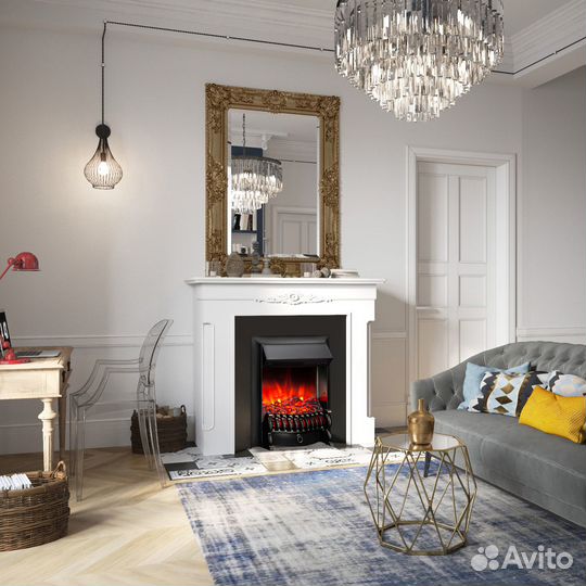 Электрокамин Fobos Lux Black с обогревом