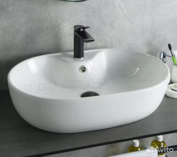 Раковина накладная GID-ceramic N9163 белый (590х41