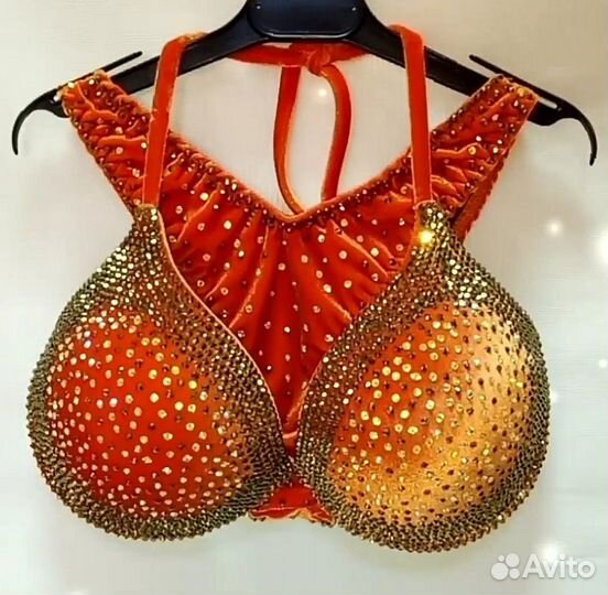 Купальник женский со стразами.Оранжевый