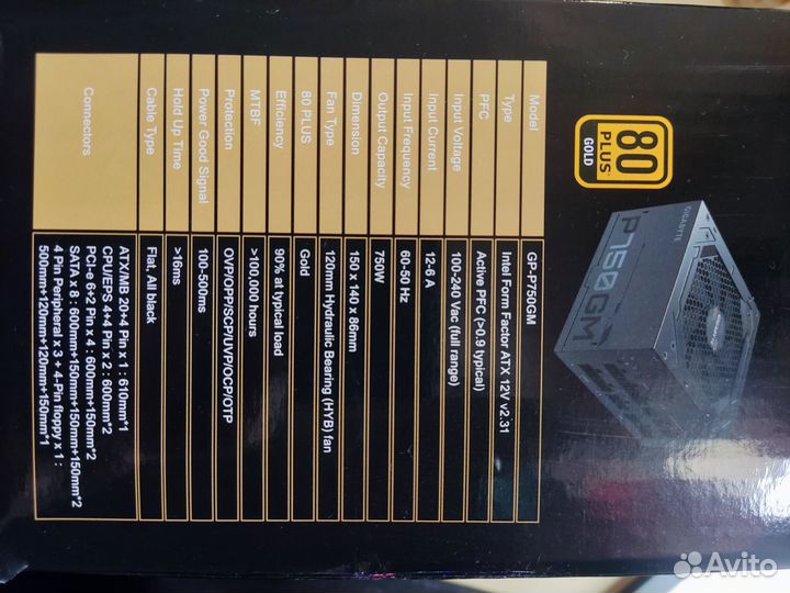 Блок питания gigabyte p750gm 80+ gold 750 watt