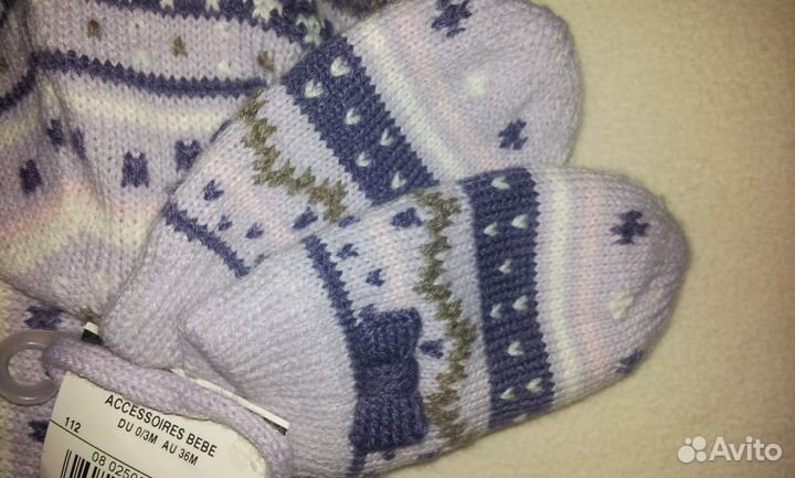 Шапка шарф варежки на близняшек 6-12мес., Франция