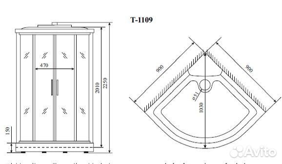 Timo Standart T-6609 Silver Fabric душевая кабина