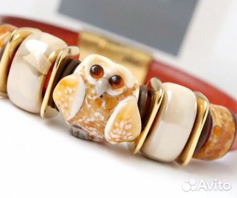 Браслет регализ натуральная кожа, муранское стекло