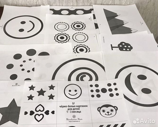 Набор черно-белых картинок для детей 1-3 мес