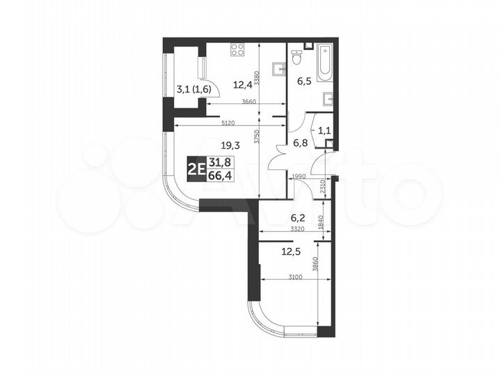 2-к. квартира, 66,4 м², 33/48 эт.