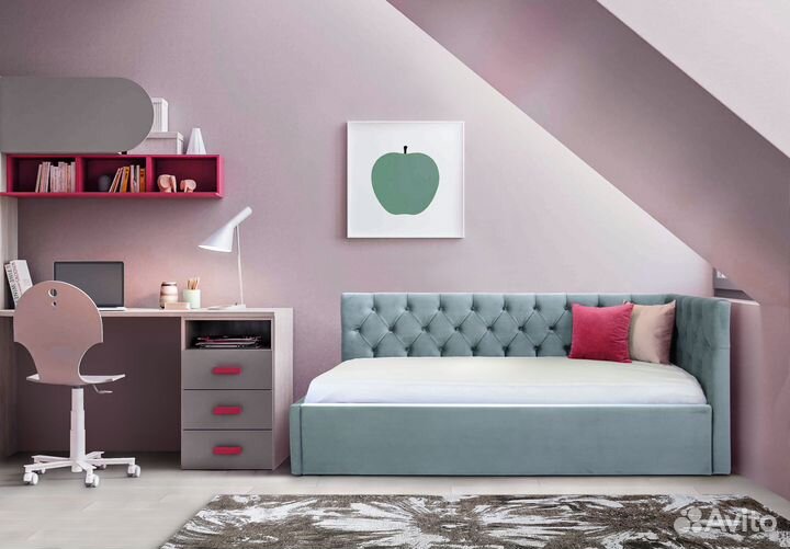 Мягкая кровать Милана каретная стяжка 90х200