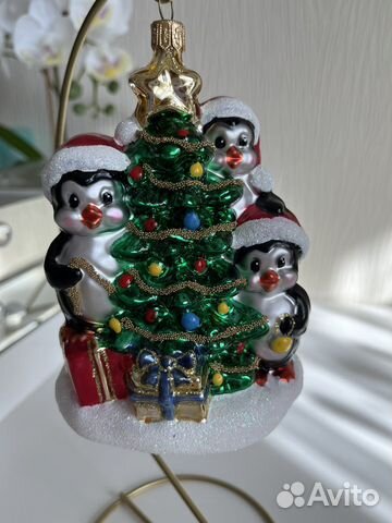 Елочная игрушка Пингвины у елки