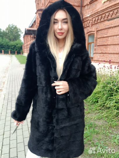 Норковая шуба трансформер 110 см 4 в 1 с капюшоном