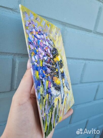 Шмель картина маслом миниатюра на холсте