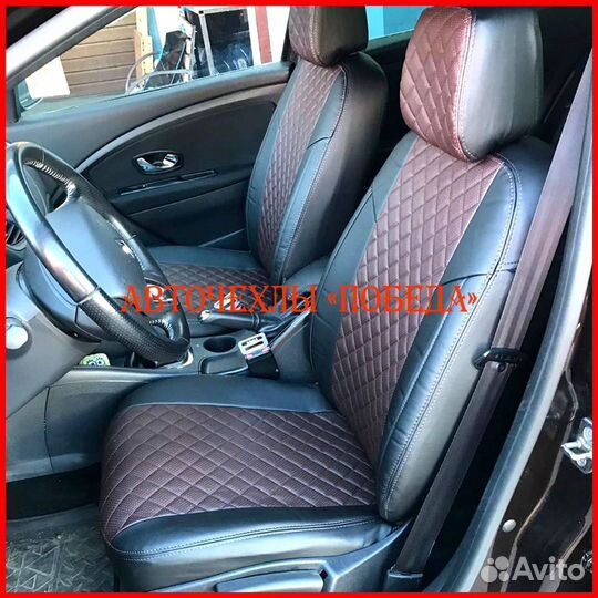 Чехлы Renault Duster 2 из экокожи чёрно-шоколадные