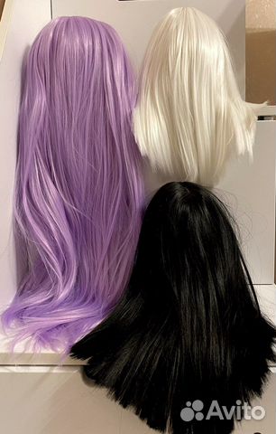 Парики черный, блонд, сиреневый/лиловый/лавандовый