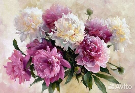 Пионы картина маслом на холсте 40х50 см