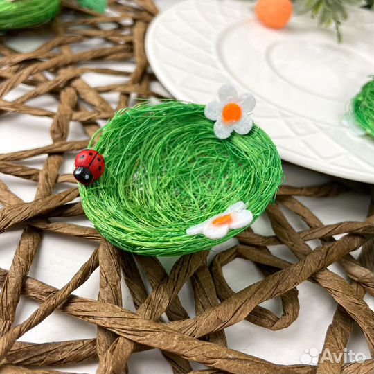 Гнезда, зеленые, из сизаля, 5 см, набор 4 шт