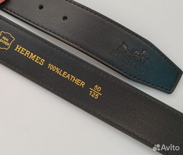 Ремень мужской hermes с чёрной гравировкой