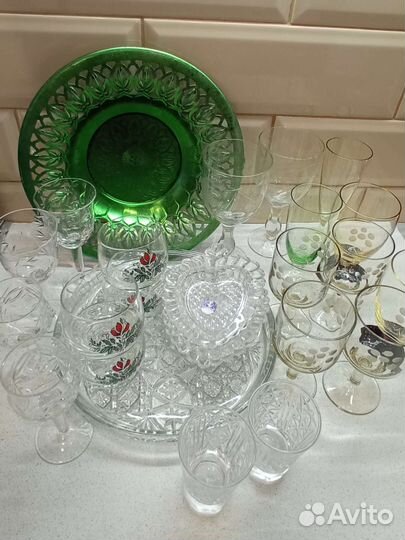 Поднос. Бокалы. Рюмки. Хрусталь и стекло. СССР