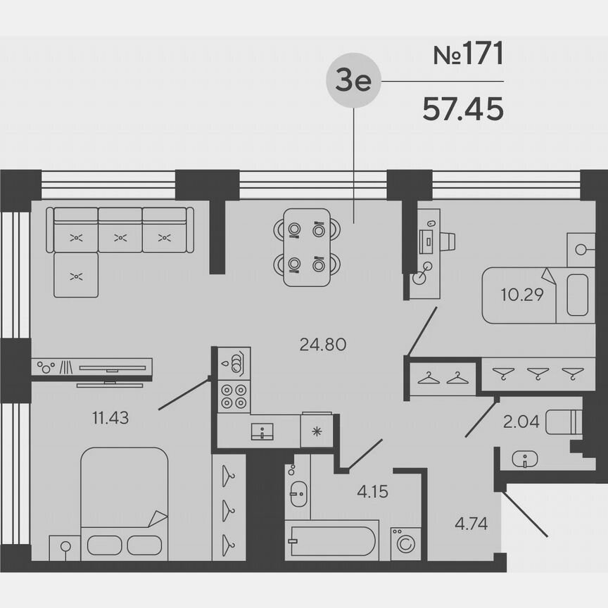 2-к. квартира, 57,5 м², 3/22 эт.