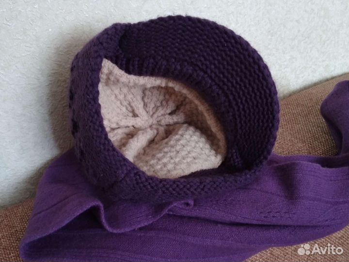 Женское кепи вязаное с шарфом