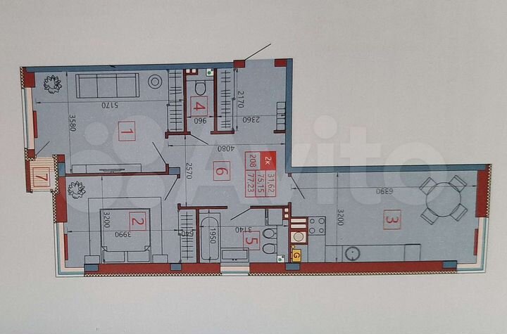 2-к. квартира, 75,2 м², 4/14 эт.