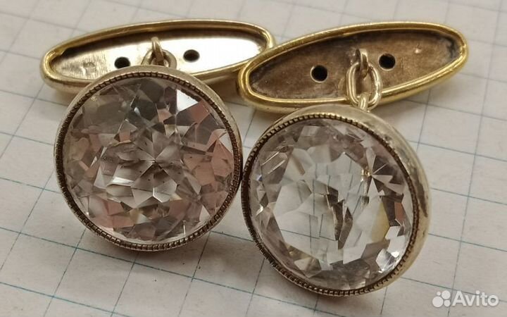 Запонки СССР серебро, горный хрусталь (025996)