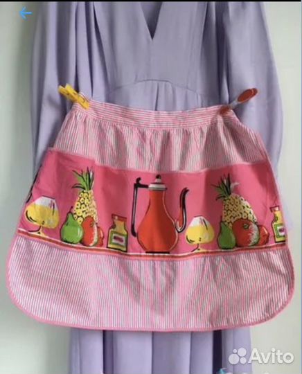 Винтажный розовый фартук с карманами СССР хлопок