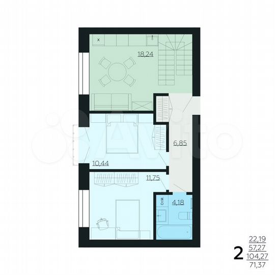 2-к. квартира, 104,3 м², 6/6 эт.