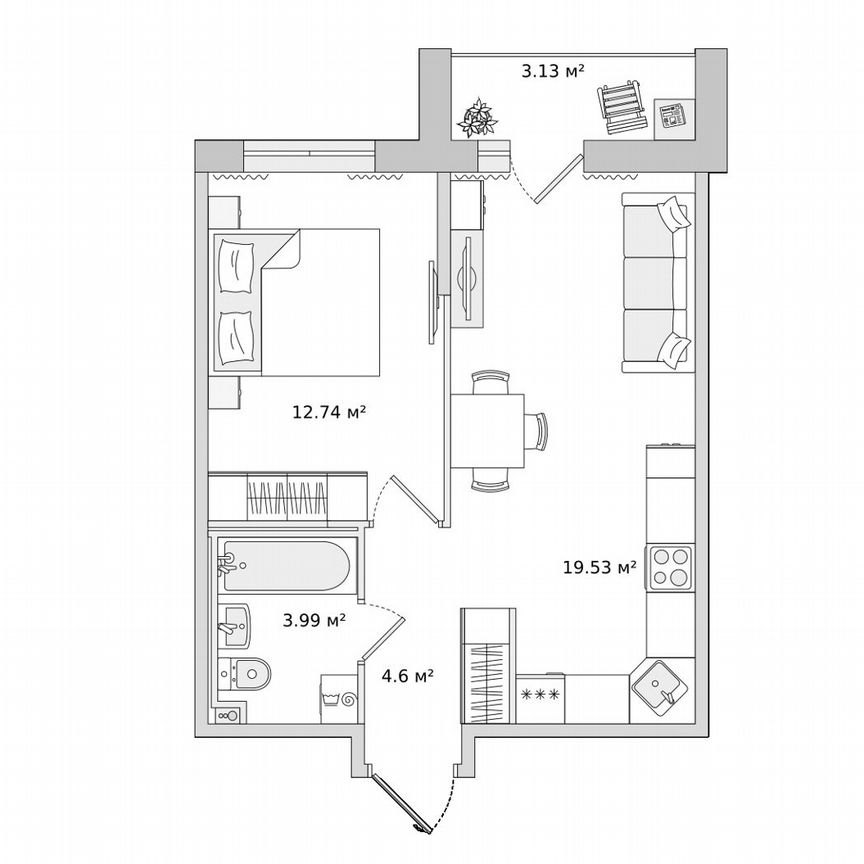 1-к. квартира, 44 м², 18/23 эт.