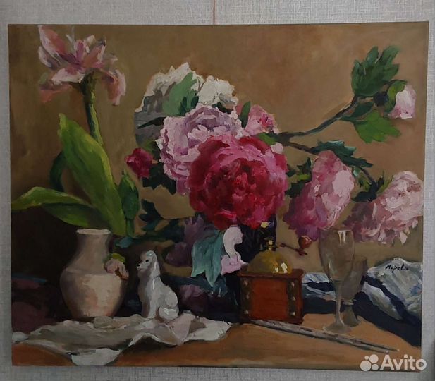 Картина маслом на холсте 55х46 Пионы