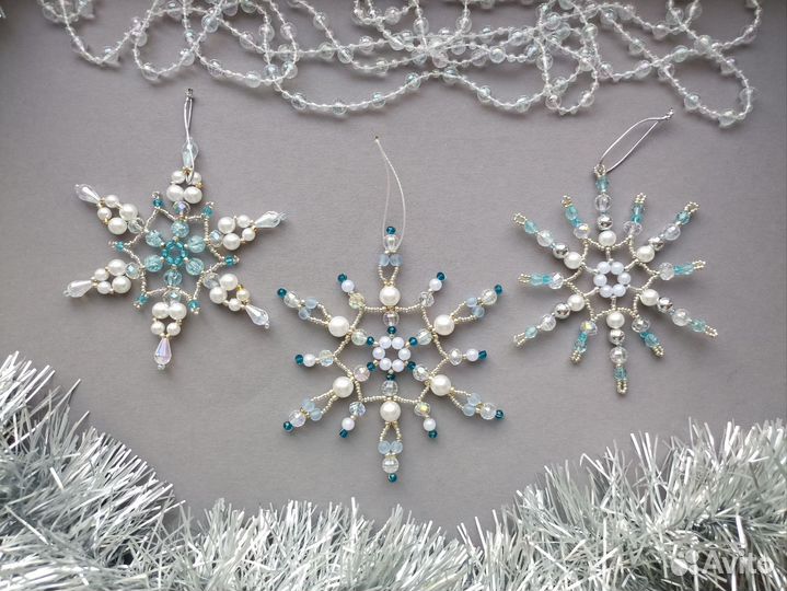 Снежинки из бисера елочные игрушки комплект