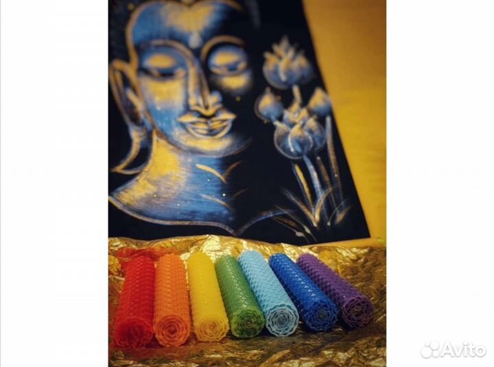 Свечи из вощины. Чакровый набор свечей