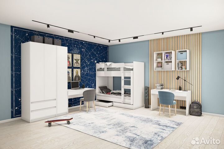 Кровать 2-х ярусная белая подростковая