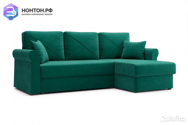 Диван угловой дельфин Лира изумрудный
