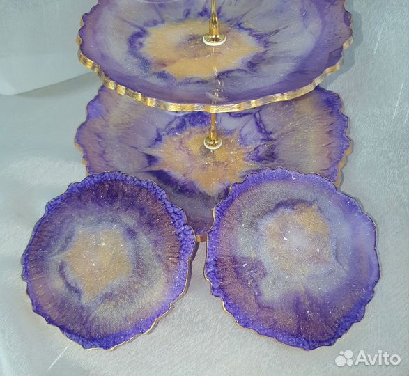 Конфетница + 2 подстаканника. Набор