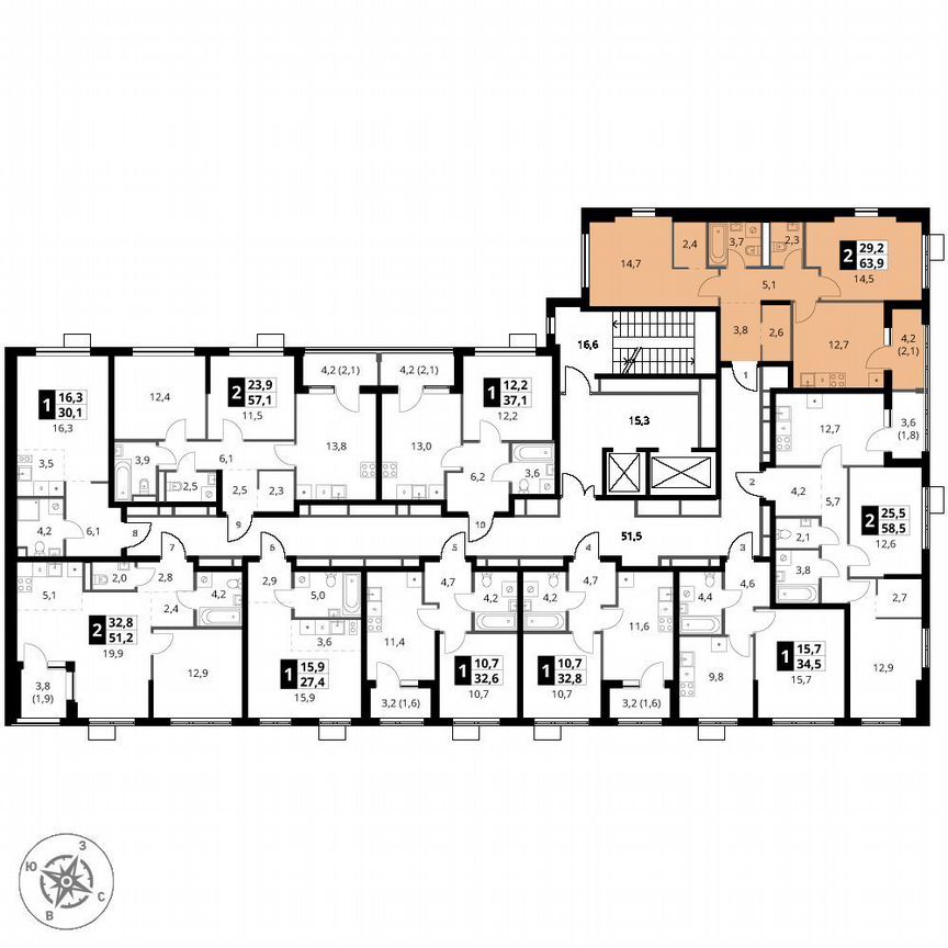 2-к. квартира, 63,9 м², 11/18 эт.